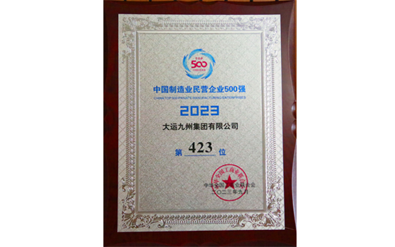 2023年，大運集團(tuán)中國制造業(yè)民營企業(yè)500強榮譽